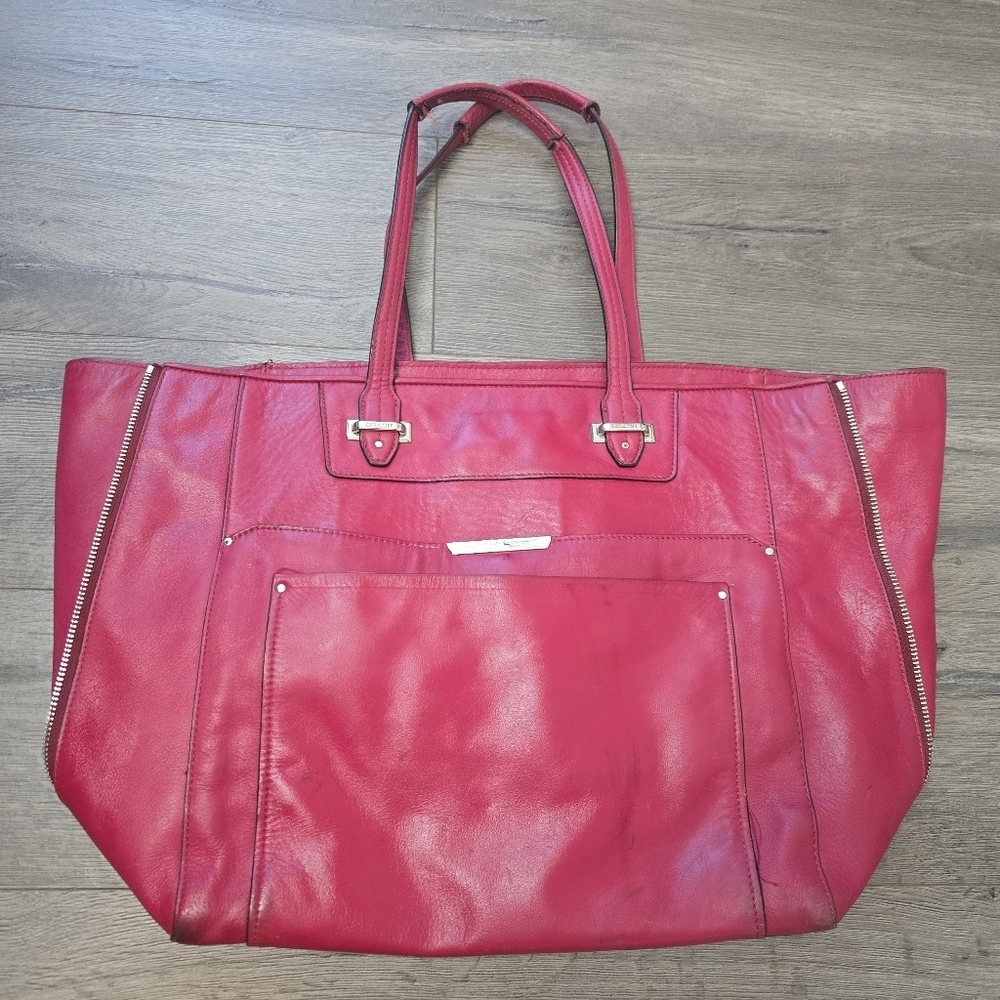 Coach Side Zip Slouchy Expandable Tote Large Travel Leather Red Boho Grunge